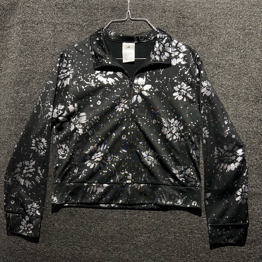 Adidas Black Floral Half-Zip Bomber Jacket Girls size Large
